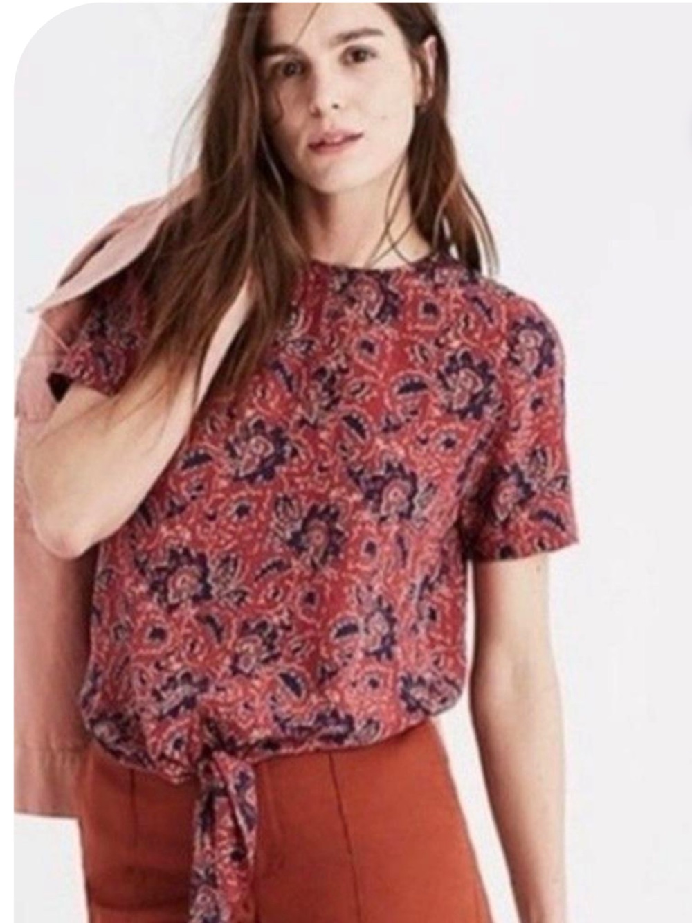 Madewell Rust Paisley Tie-Front Blouse